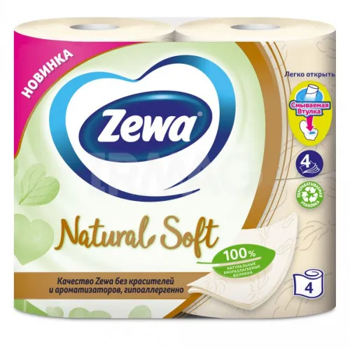 Туалетная бумага Zewa Natural Soft 4-х слойная 4 рулона