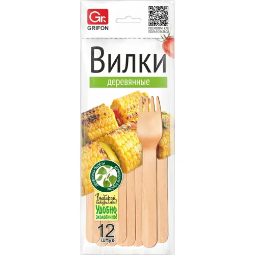 Вилки деревянные GRIFON Bio (12шт) арт.105-326 Россия