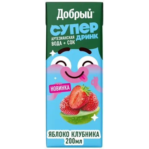 Напиток сокосодержащий Добрый Актив кид из яблок и клубники 0,2л