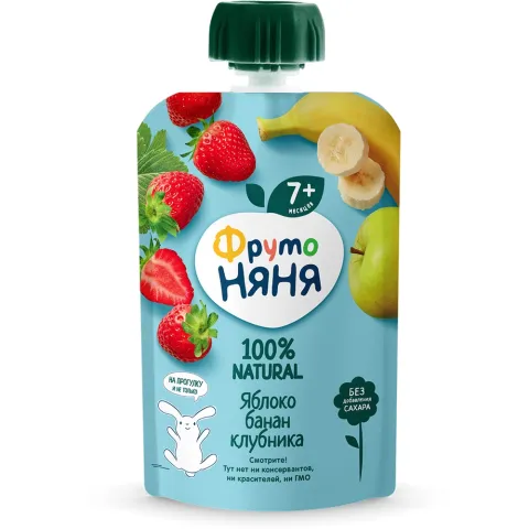 Десерт Фрутоняня из яблок бананов и клубники 90 гр