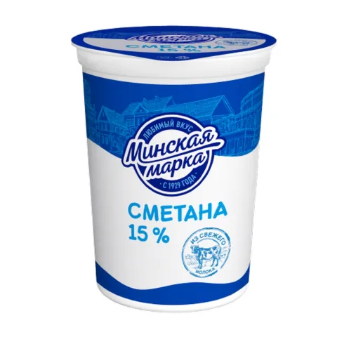 БЗМЖ Сметана Минская марка 15 % стакан 380мл