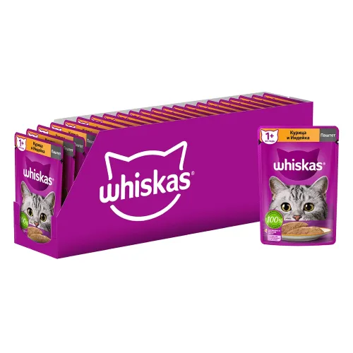 Влажный корм Whiskas д/кошек курица/индейка паштет 75г Россия