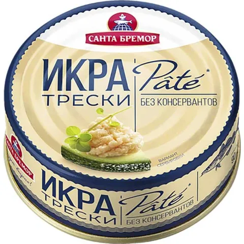 Икра деликатесная трески Рате Санта-Бремор пастер 90г ж/б
