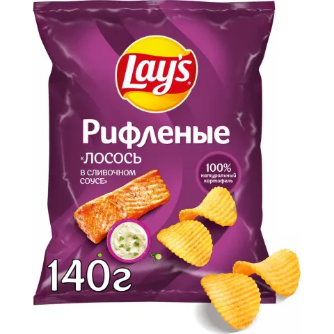 ЧИПСЫ LAYS РИФЛ ЛОСОСЬ В СЛИВОЧ СОУСЕ 140Г