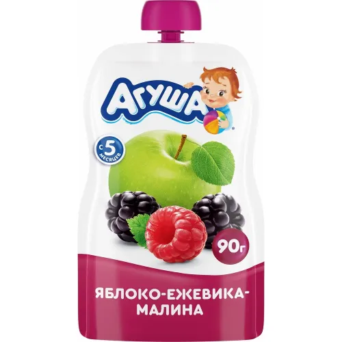 Пюре Агуша 90г дой-пак из яблок, ежевики и малины Испания