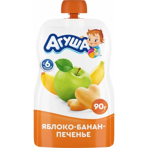 Пюре фруктовое Агуша 90г яблоко, банан, печенье Россия
