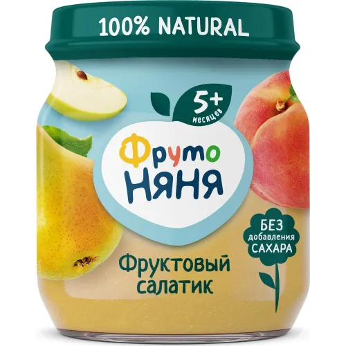 Пюре 100мл ст/б из яблок и персиков со сливками для д/п арт.29183 ФрутоНяня Россия