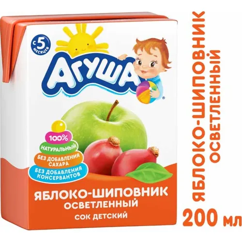 Сок Агуша 200мл тетра-пак яблочно-шиповниковый б/с для дет/пит с 5мес Россия