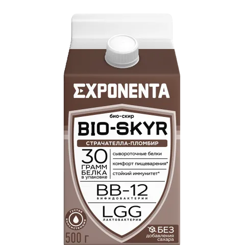 БЗМЖ Напиток Экспонента Bio-skyr кисломол.обезжир. с в.с. белка 3в1 страчателла/пломбир 500г