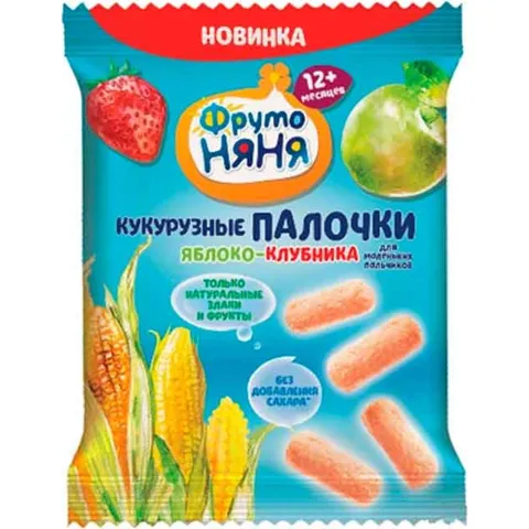 Палочки кукурузные ФрутоНяня яблоко-клубника 20г