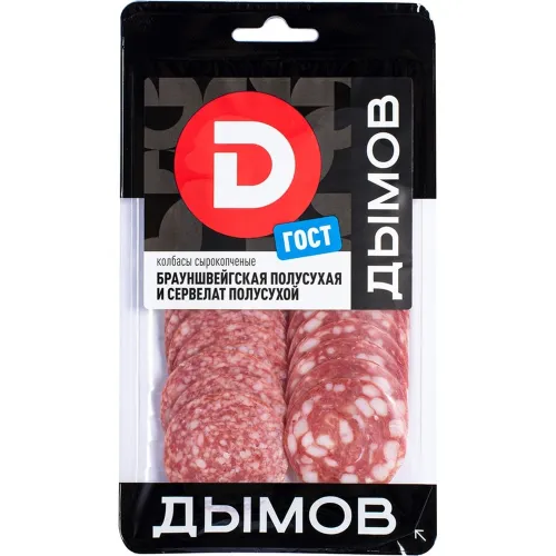 Колбаса Брауншвейгская п/сух, Сервелат п/сух (нарезка) 90г ООО Дымовское КП Россия Дымов