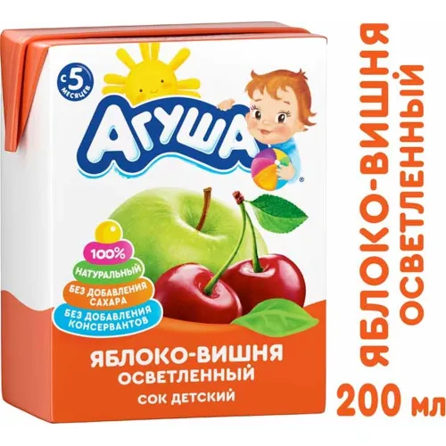 Сок Агуша 200мл тетра-пак яблочно-вишнёвый б/с для д/п Россия