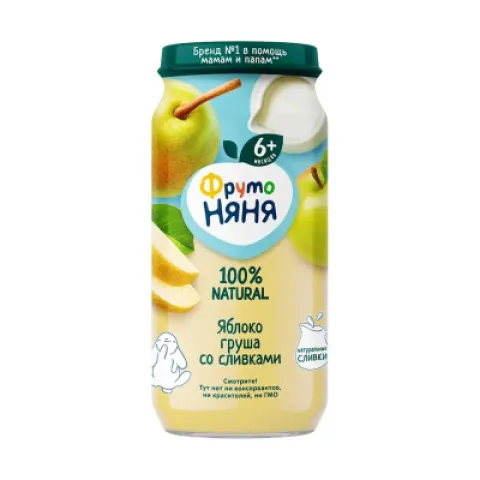 Пюре ФрутоНяня яблоко банан груша со сливками 250 г