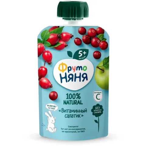 Пюре Фрутоняня из яблок шиповника и клюквы с сахаром 90 г