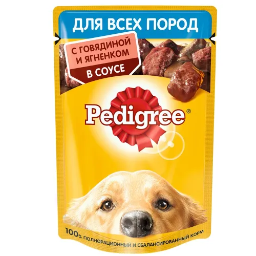 Корм для взрослых собак всех пород 85г Pedigree говядиной и ягненком в соусе Россия PEDIGREE