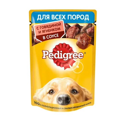 Корм для взрослых собак всех пород 85г Pedigree говядиной и ягненком в соусе Россия PEDIGREE