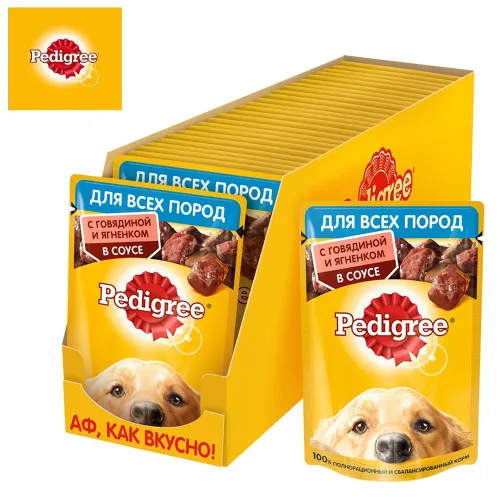 Корм для взрослых собак всех пород 85г Pedigree говядиной и ягненком в соусе Россия PEDIGREE