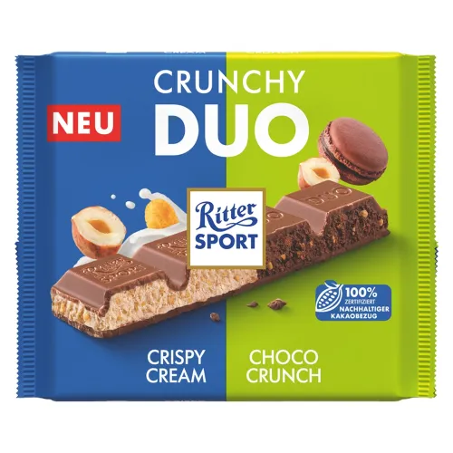 Шоколад молочный DUO 220г ореховый крем, франц пирожное Alfred Ritter Gmbh Co.KG Германия Ritter Sport