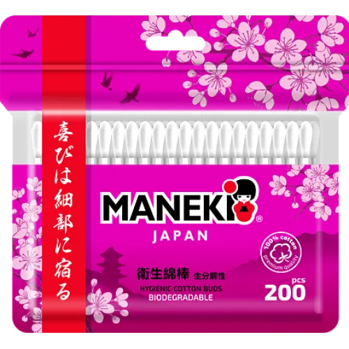 Maneki Sakura Ватные палочки гигиенические 200 шт в zip-пакете
