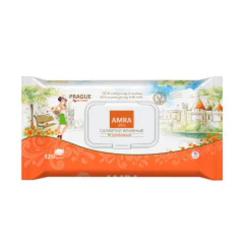 Салфетки влажные, освежающие, 120 шт, пакет с пластиковым клапаном, AMRA