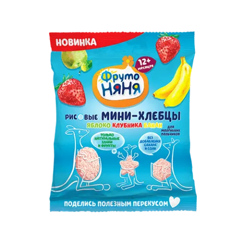 Мини-хлебцы рисовые ФрутоНяня яблоко,клубника, банан 30г