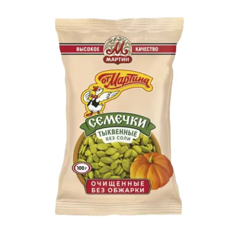 Семечки тыквенные очищ. н/обж, н/сол 100 гр От Мартина