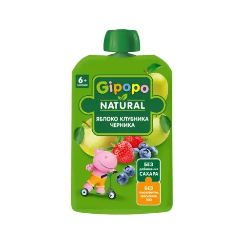 Пюре детское GIPOPO (Гипопо) Яблоко, клубника, черника 12*90 г пауч