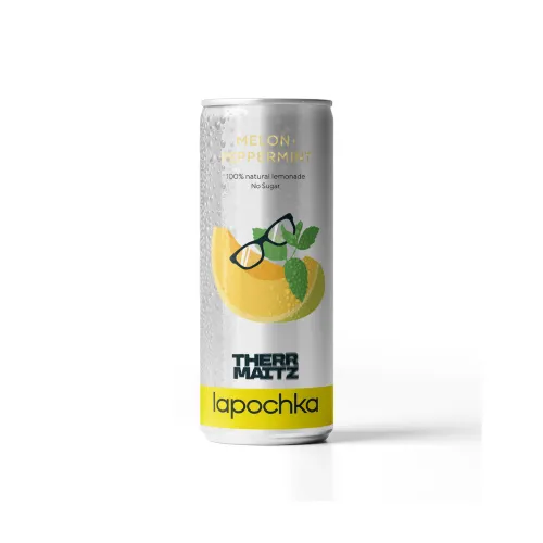 Лимонад Лапочка Дыня + Мята (Lapochka Melon + Peppermint) газированный 0,33л в жестяной банке