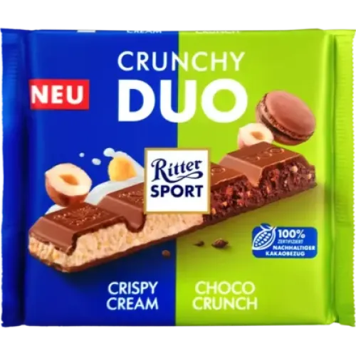 Шоколад Ritter Sport Crunchy Duo молочный с ореховым кремом и французским пирожным 218г